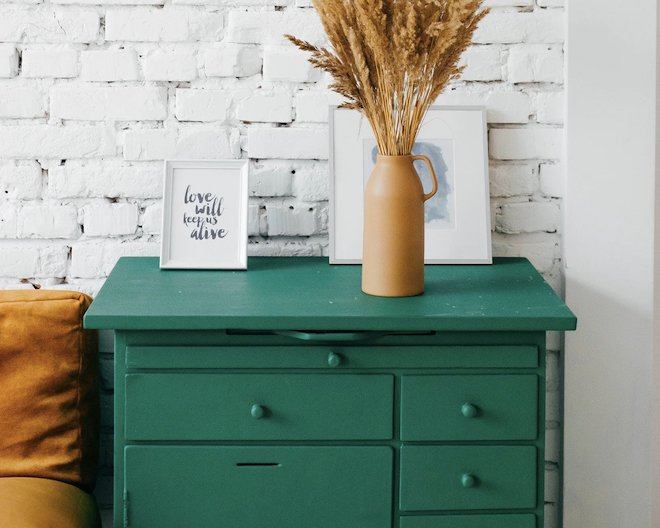 Drawers with vase on top